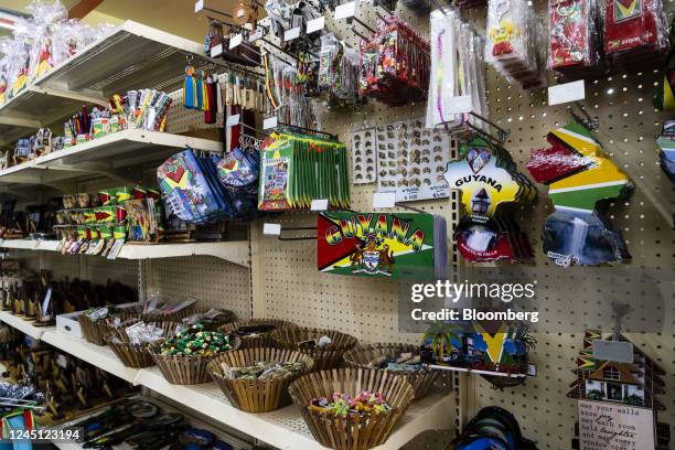 Guyanese merchandise displayed for at a store in Georgetown, Guyana, on Monday, Nov. 21, 2022. Since the first oil was drilled three years ago,...