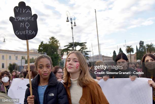 Women participate in the National demonstration against male violence against women and gender organized by the transfeminist movement Non Una di...