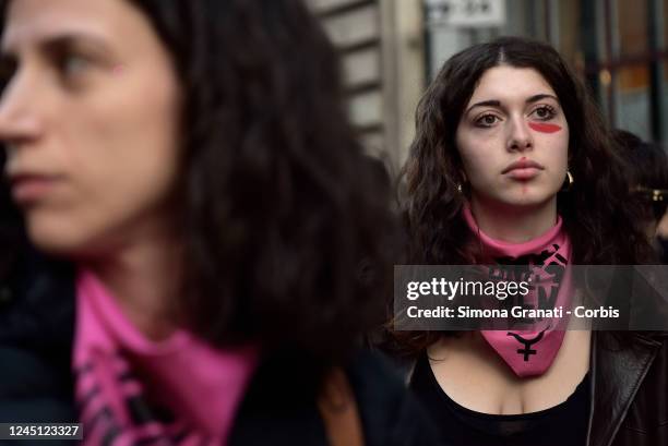 Women participate in the National demonstration against male violence against women and gender organized by the transfeminist movement Non Una di...