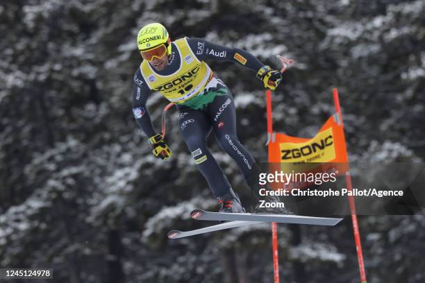 Christof Innerhofer of Team Italy in action during the Audi FIS Alpine Ski World Cup Men's Downhill on November 26, 2022 in Lake Louise, Canada.
