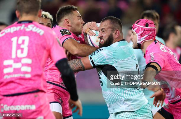 Toulons Georgian prop Bela Gigashvili tries to break away during the French Top14 rugby union match between Stade Francais and RC Toulon, at Jean...