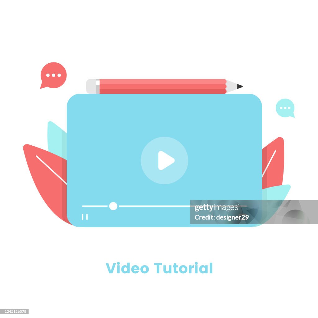 Video Tutorial Template Video Tutorial And Video Player Template Flat Design Webinar Online ...