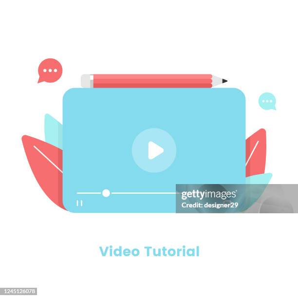 video tutorial and video player template flat design. webinar, online training and online tutorial concept vector illustration. - e learning logo stock illustrations