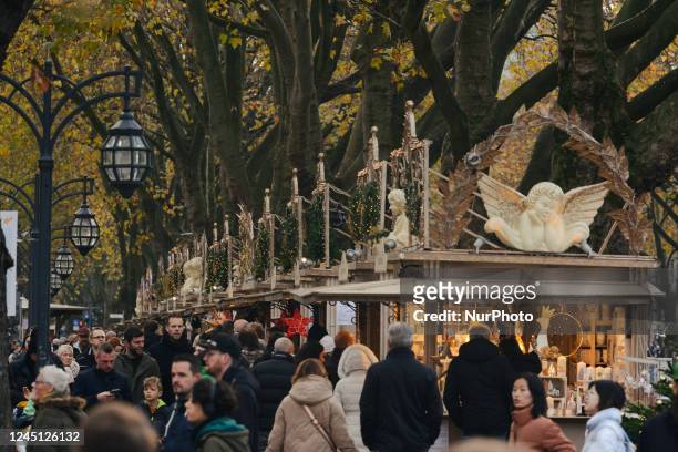 General view of crowd of shoppers are seen at city center of Düsseldorf during the Black Friday Sales weekend in Düsseldorf, Germany on Nov26, 2022...
