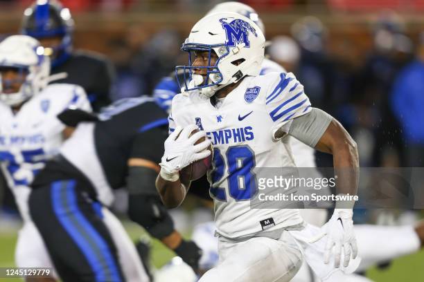 Memphis Tigers running back Asa Martin carries the ball during the game between SMU and Memphis on November 26, 2022 at Gerald J. Ford Stadium in...