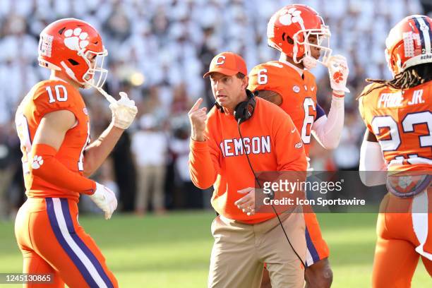 Clemson Tigers head coach Dabo Swinney during a college football game between the South Carolina Gamecocks and the Clemson Tigers on November 26 at...