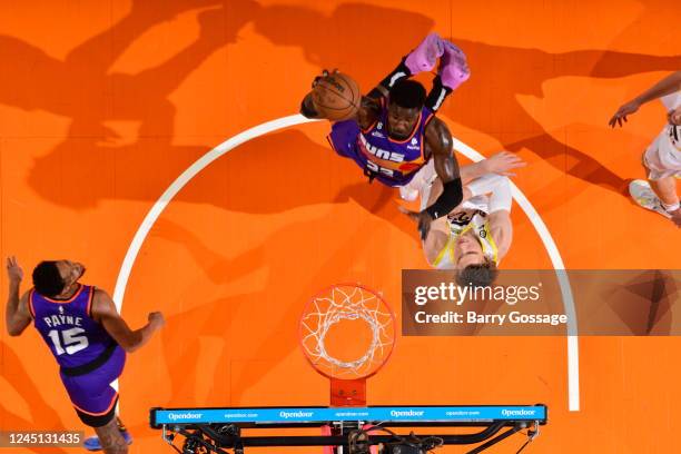 Deandre Ayton of the Phoenix Suns drives to the basket during the game against the Utah Jazz on November 26, 2022 at Footprint Center in Phoenix,...