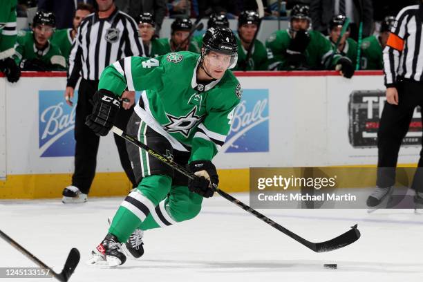 Miro Heiskanen of the Dallas Stars skates against the Colorado Avalanche at Ball Arena on November 26, 2022 in Denver, Colorado.