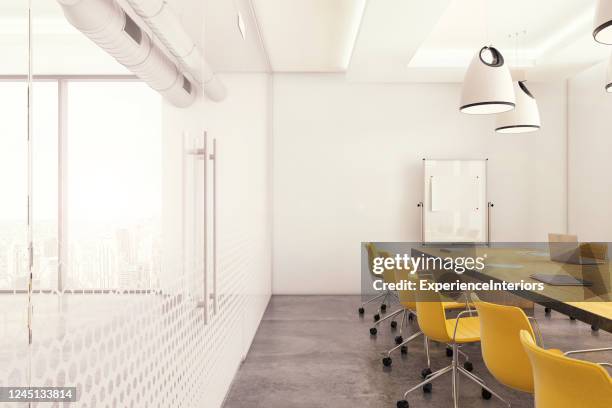 modern office board room interior - bright colour chair stock pictures, royalty-free photos & images