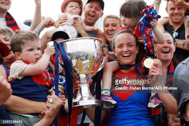 Daisy Pearce of the Demons celebrates with family during the 2022 AFLW Season 7 Grand Final match between the Brisbane Lions and the Melbourne Demons...