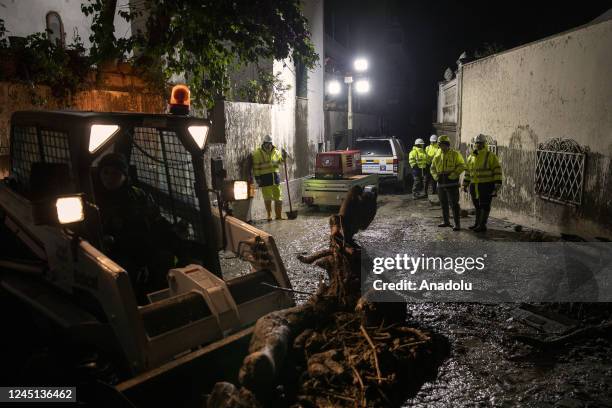 Civil protection operators are at work following a landslide on the Italian holiday island of Ischia, Southern Italy on November 26, 2022.
