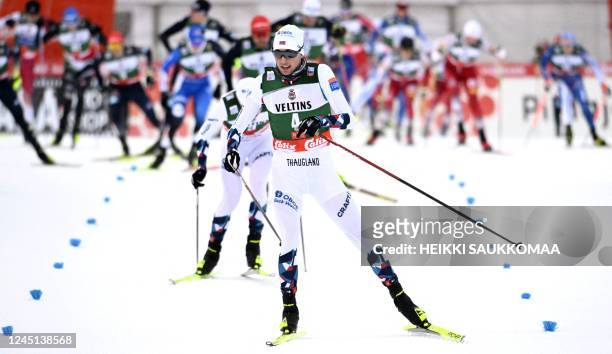 Norway's Jarl Magnus Riiber competes to win the 10km Mass Start Large Hill competition of the Men's FIS Nordic Combined World Cup in Ruka, Kuusamo,...