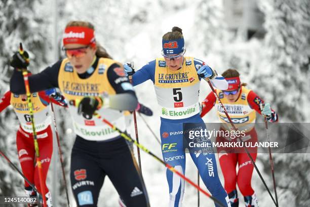 Finland's Krista Pärmäkoski competes during the cross-country 20km pursuit freestyle competition of the Women's FIS Ski Cross-Country World Cup in...