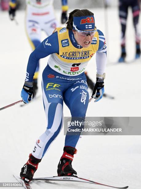 Finland's Krista Pärmäkoski competes in the cross-country 20km pursuit freestyle competition of the Women's FIS Ski Cross-Country World Cup in Ruka,...