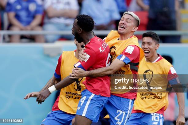 Keysher Fuller of Costa Rica celebrates 0-1 with Douglas Lopez of Costa Rica, Carlos Martinez of Costa Rica, Bryan Ruiz of Costa Rica during the...