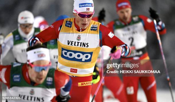 Norway's Johannes Hoesflot Klaebo competes to win the men's cross-country skiing 20km pursuit freestyle competition of the Men's FIS Ski...