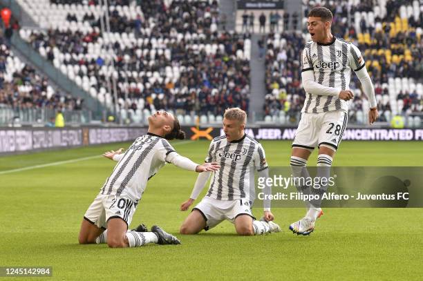 Simone Iocolano of Juventus celebrates after scoring a goal during the Serie C match between Juventus Next Gen and Mantova at Allianz Stadium on...