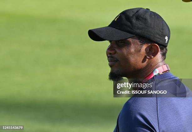 Cameroon's Football Federation president and former player Samuel Eto'O fils attends a training session on November 27, 2022 at the Al Sailiya SC in...