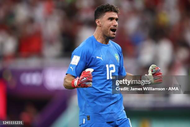 Munir of Morocco celebrates during the FIFA World Cup Qatar 2022 Group F match between Belgium and Morocco at Al Thumama Stadium on November 27, 2022...