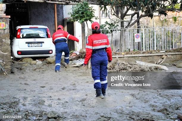 Volunteers of the national police association help the population after the violent flood that hit the city of Casamicciola on the island of Ischia.