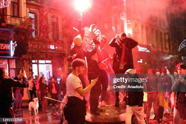 View of streets after Morocco's victory over Belgium at the World Cup Qatar 2022 Group F football match, on November 27, 2022 in Brussels, Belgium....