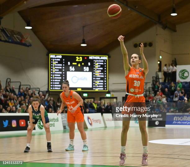 Dublin , Ireland - 27 November 2022; Noor Driessen of Netherlands scores the final basket during the FIBA Women's EuroBasket 2023 Qualifier match...