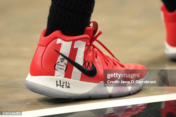 The sneakers worn by Kyrie Irving of the Brooklyn Nets during the game against the Brooklyn Nets on November 27, 2022 at Barclays Center Brooklyn,...