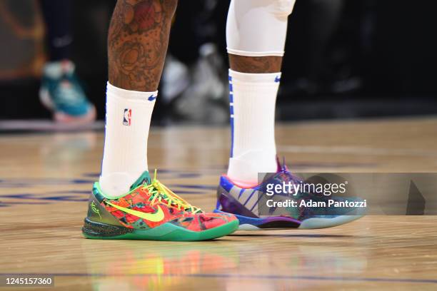 The sneakers worn by John Wall of the LA Clippers during the game against the Indiana Pacers on November 27, 2022 at Crypto.Com Arena in Los Angeles,...