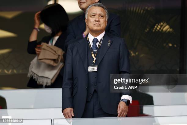 Japan Football Association President Kozo Tashima during the FIFA World Cup Qatar 2022 group E match between Japan and Costa Rica at Ahmad Bin Ali...