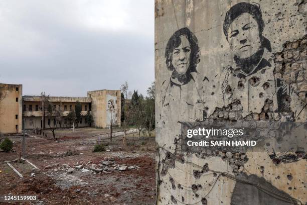 This picture taken on November 26, 2022 shows a view at damage sustained at the headquarters of the Kurdistan Democratic Party of Iran following an...