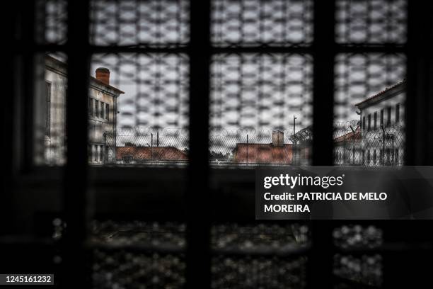 Picture taken on October 31, 2022 through one of the prison cell's window shows a view of Linho prison in Alcabideche, near Cascais. - 16 inmates...