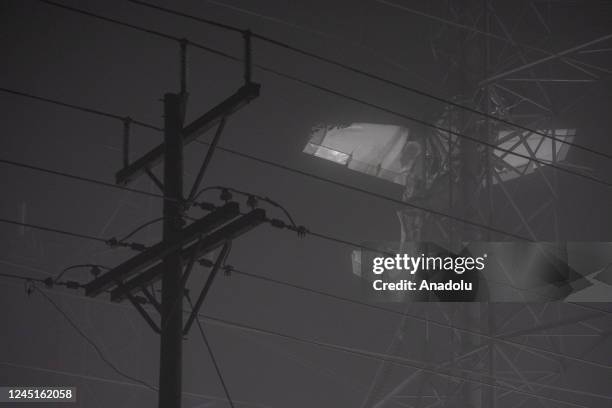 Powerlines are seen after a small plane crashed into Transmission Tower in Maryland, United States on November 28, 2022. The crash caused widespread...