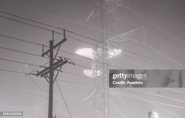 Powerlines are seen after a small plane crashed into Transmission Tower in Maryland, United States on November 28, 2022. The crash caused widespread...