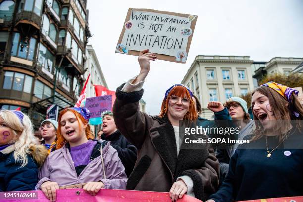 Woman is seen holding a placard against the harassment of women during the demonstration. For the sixth consecutive year, the civil society...