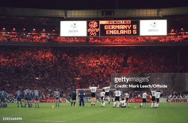England v Germany - Euro '96 Semi-Final - German team celebrate as Gareth Southgate misses penalty for England.