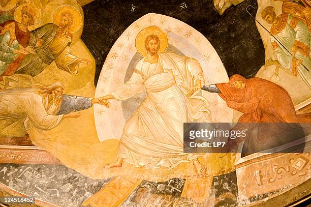 resurrection fresco in chora church istanbul turkey - uppståndelse religion bildbanksfoton och bilder