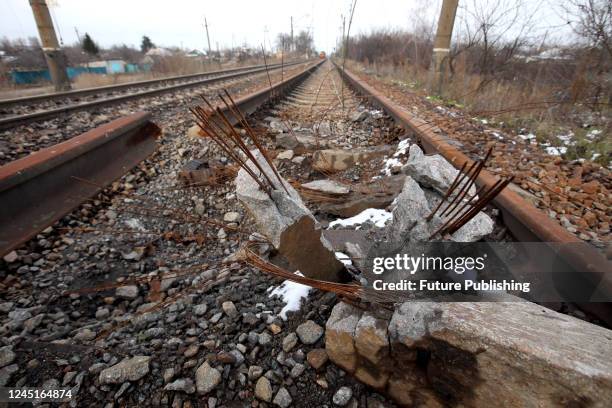 Railway tracks damaged by Russian shelling are under repair in the northern direction, Kharkiv Region, northeastern Ukraine.