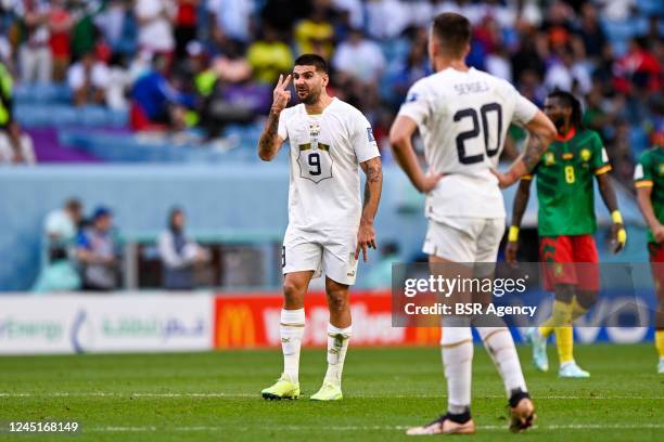 Aleksandar Mitrovic of Serbia and Sergej Milinkovic-Savic of Serbia looks dejected after conceding their sides third goal during the Group G - FIFA...