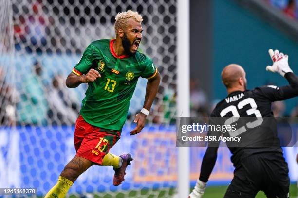 Eric Maxim Choupo Moting of Cameroon celebrates after scoring his sides third goal during the Group G - FIFA World Cup Qatar 2022 match between...