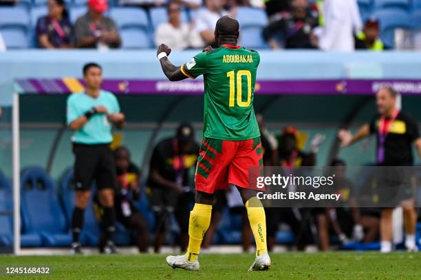 Vincent Aboubakar of Cameroon celebrates after scoring his sides third goal during the Group G - FIFA World Cup Qatar 2022 match between Cameroon and...