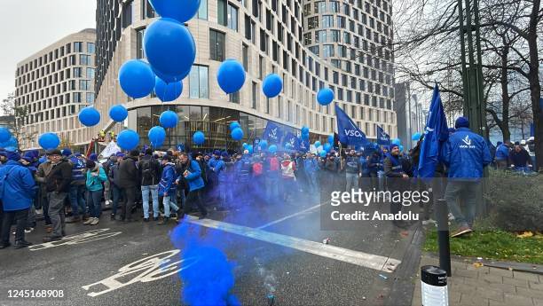 View of a demonstration held by the police officers in Brussels to demand an end to "violence against police" after their colleague Thomas Monjoie...