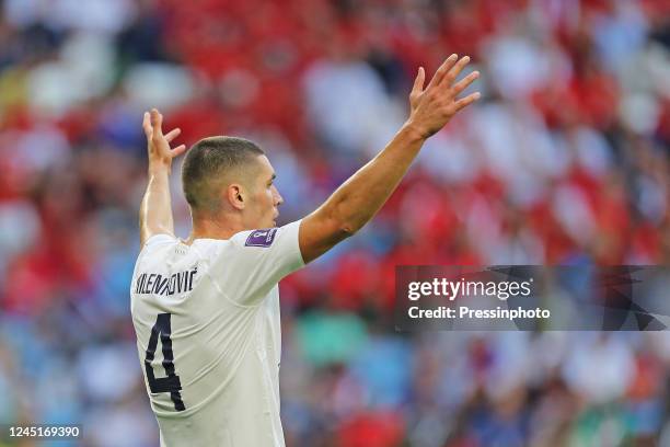 Nikola Milenkovic da Sérvia during the FIFA World Cup Qatar 2022 match, Group G, between Cameroon and Serbia played at Al Janoub Stadium on Nov 28,...