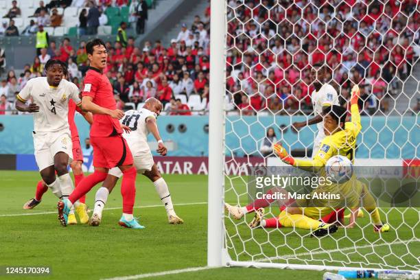 Mohammed Salisu of Ghana scores the opening goal during the FIFA World Cup Qatar 2022 Group H match between Korea Republic and Ghana at Education...