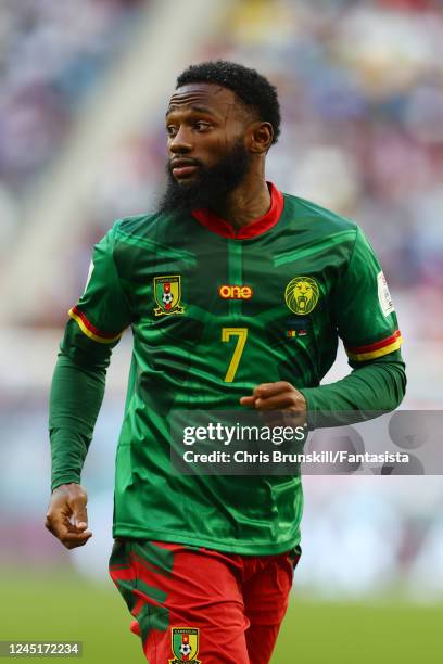 Georges-Kevin N'Koudou of Cameroon in action during the FIFA World Cup Qatar 2022 Group G match between Cameroon and Serbia at Al Janoub Stadium on...