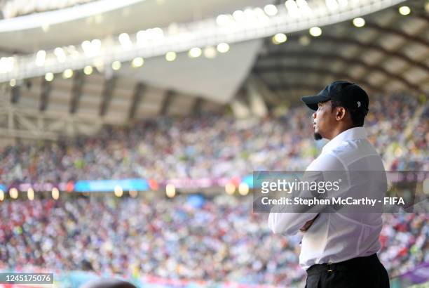 Cameroonian Football Federation President Samuel Eto'o during the FIFA World Cup Qatar 2022 Group G match between Cameroon and Serbia at Al Janoub...