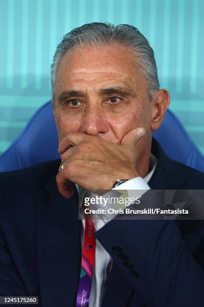 Brazil Manager Tite looks on prior to the FIFA World Cup Qatar 2022 Group G match between Brazil and Switzerland at Stadium 974 on November 28, 2022...