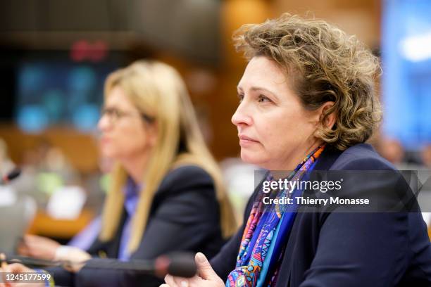 German Member of the European Parliament Nicola Beer attends a hearing of the Committee on Economic and Monetary Affairs in the European Parliament...