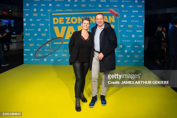 Former cyclist Paul Herygers and with wife pictured during the premiere of the movie 'De Zonen van Van As - De Cross', at the Kinepolis cinema in...