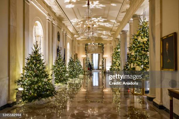 Christmas decorations are seen in the entrance and cross hall of the White House as part of First Lady Dr. Jill Bidenâs âWe the Peopleâ decorative...