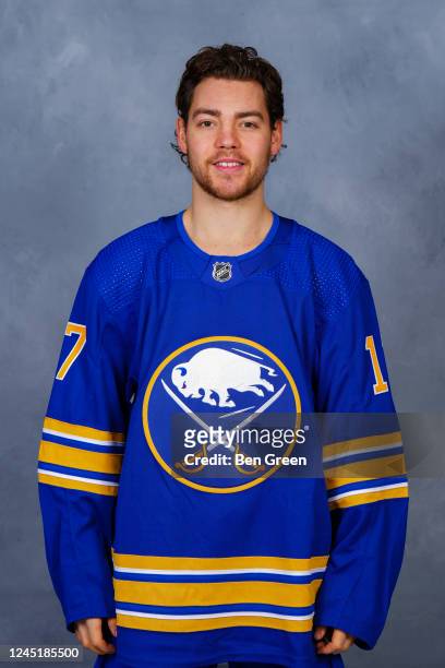 Tyson Jost of the Buffalo Sabres poses for his official headshot for the 2022-2023 season prior to an NHL game against the St. Louis Blues on...